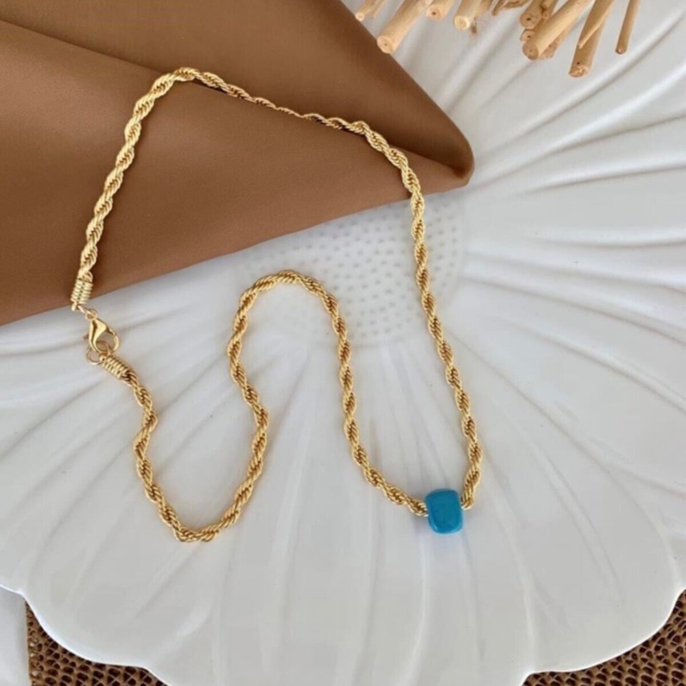 Gold Plated Necklace with Blue Bead🎁